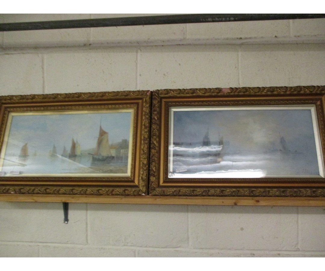 PAIR OF GILT FRAMED PICTURES OF SHIPPING SCENES