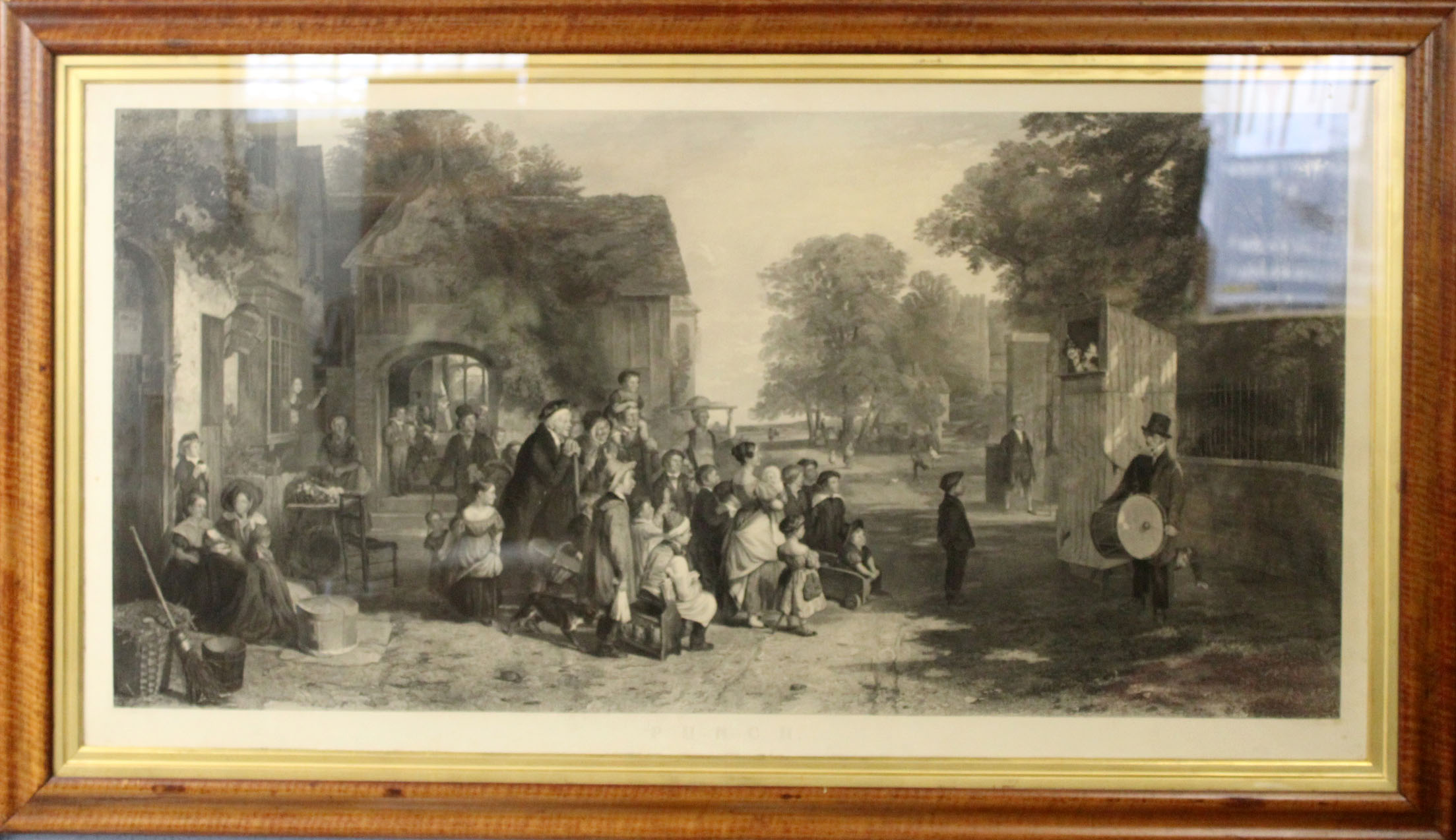 After T Webster, engraved by H Lemmon, antique black and white engraving, "Punch", 55 x 112cm