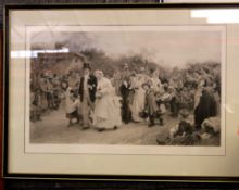 After L Fildes, black and white photogravure, published 1885, "A Village Wedding", 46 x 77cm