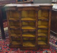 Small walnut break front bookcase, fitted adjustable shelving, 100cm wide