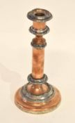 Copper and white metal extending candlestick, 24cm high
