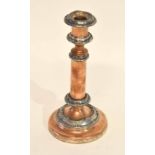 Copper and white metal extending candlestick, 24cm high