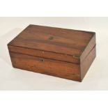 Victorian rosewood writing box, lifting lid and fitted interior and brass bound corners and name