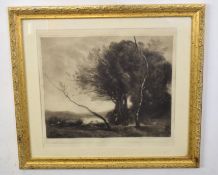 Indistinctly signed in pencil to margin, black and white mezzotint, circa 1927, Barberton landscape,