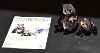 Swarovski silver crystal group of pandas from The Endangered Wildlife series, with original