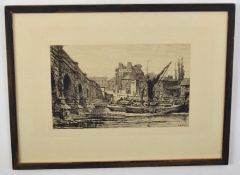After Auguste Ballin (1842-1885), Wharf, black and white etching, together with a further etching by
