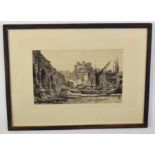 After Auguste Ballin (1842-1885), Wharf, black and white etching, together with a further etching by