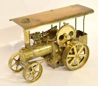 Brass steam engine, the front marked "Wilesco Traktor", 27cm long