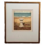 Alfred Hartley RE (1855-1933) Coastal scene with sundial, coloured etching, signed and inscribed