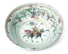 Large 18th century Chinese porcelain bowl decorated in famille rose enamels with Chinese figures