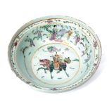 Large 18th century Chinese porcelain bowl decorated in famille rose enamels with Chinese figures