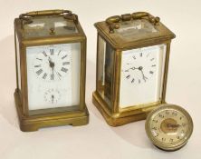 Two brass carriage clocks, late 19th century, by French makers, one by V R Brevett, Paris,