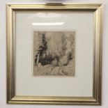 Adolphe Marie Beaufrere, signed in pencil to margin, black and white etching, Tree lined road, 23