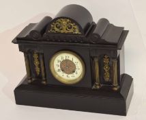 Late 19th century black slate mantel clock with key, 36cm long