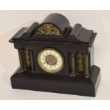 Late 19th century black slate mantel clock with key, 36cm long