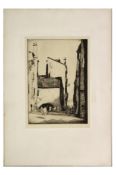 Martin Hardie, signed in pen to margin, black and white etching, Continental street scene with