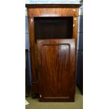 Beidermeier style mahogany hall wardrobe with moulded cornice over panelled door and single drawer
