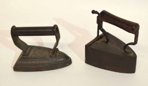 Two late 19th century flat irons, one impressed "Silvester's Patent, Salter", the other with