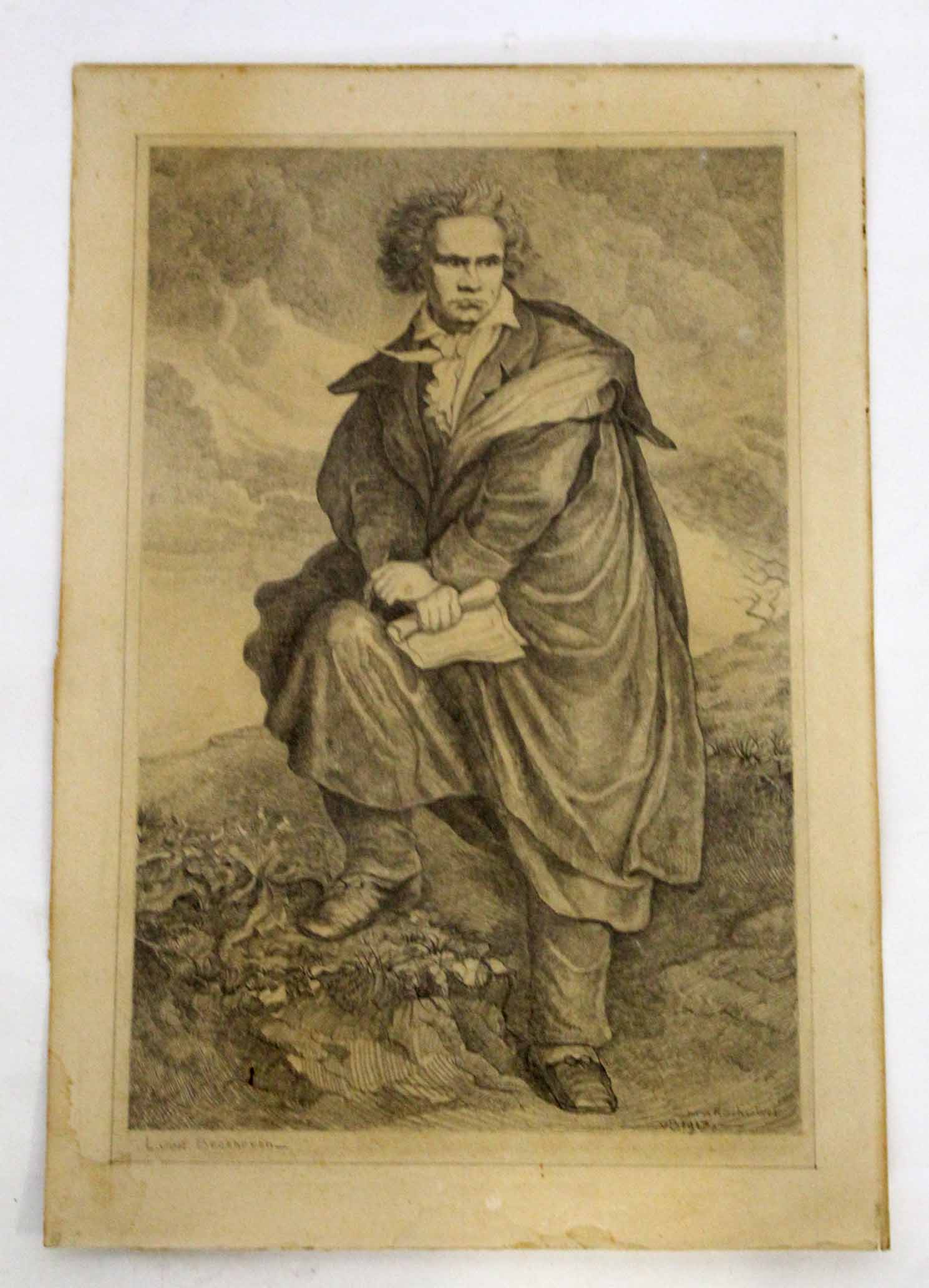 VB, initialled and dated 1927, pencil drawing, copy of L Von Beethoven, 39 x 26cm, unframed