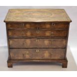 Early 18th century walnut oyster veneered chest of two short and three full width graduated