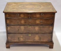 Early 18th century walnut oyster veneered chest of two short and three full width graduated