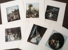 Box: assorted hand coloured engravings etc