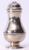 George II bun pepper of plain baluster design with raised body band, pierced domed top, London 1729,