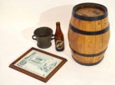 Collection of brewery memorabilia from Lacon Ales comprising a metal bound wooden barrel with