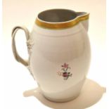 Large Chinese export porcelain barrel shaped jug with armorial to the front and floral sprays with