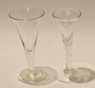 Large wine glass with tear drop stem, together with a further twist wine glass, the ogee bowl