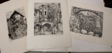 Folder: various signed limited edition black and white etchings