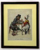 After J Lisle, hand coloured engraving published by S Maunders, 1828, "The Man of Taste", 25 x 21cm,