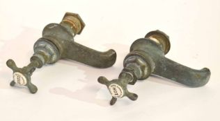 Pair of late 19th century brass taps, the ceramic insert by George Farmiloe & Sons, London, 20cm