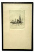 Knowles Drews, signed in pencil to margin, group of three black and white etchings, "Loading Colne