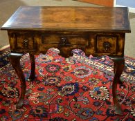 18th century style walnut lowboy, the frieze with three drawers raised on angled spreading