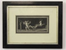 Pair of antique black and white engravings, Cupids and animals, 7 x 14cm (2)