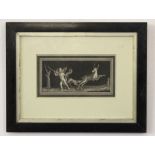 Pair of antique black and white engravings, Cupids and animals, 7 x 14cm (2)