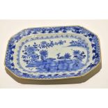 18th century Chinese rectangular dish in blue and white with a design of pheasants