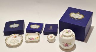 Group of Royal Crown Derby "Derby Posies" ware comprising a jar and cover and further two pin