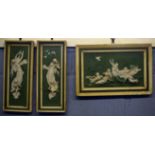 Collection of three framed Continental relief plaques, each depicting mythological scenes, circa