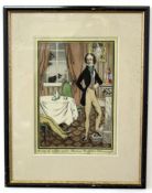 Antique hand coloured engraving "A cup of coffee with Thomas Griffiths Wainewright", 25 x 17cm