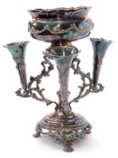 Early 20th century electro-plated epergne centrepiece set with four tapering cylindrical trumpets to
