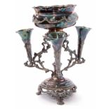 Early 20th century electro-plated epergne centrepiece set with four tapering cylindrical trumpets to