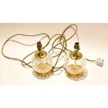 Pair of modern brass mounted and lead crystal globular table lamps, 28cm high