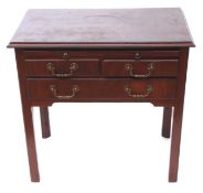 18th century mahogany lowboy, the top with moulded edge over a brushing slide and with two short and