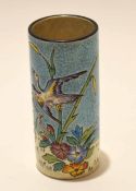 French pottery vase, of cylindrical form, decorated in enamels