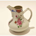 Unusual 18th century Chinese porcelain jug or feeding cup with floral decoration, 14cm high