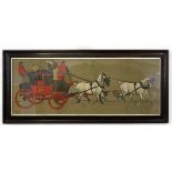 After Cecil Aldin, chromolithograph, London to Glasgow mail coach, 38 x 99cm