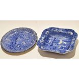 Copeland Spode Italian pattern bowl with a further Mintons blue and white dish, the bowl 23cm