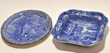 Copeland Spode Italian pattern bowl with a further Mintons blue and white dish, the bowl 23cm